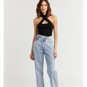 DISSH Misha black knit halter crossover top - sz 14 (M-L)